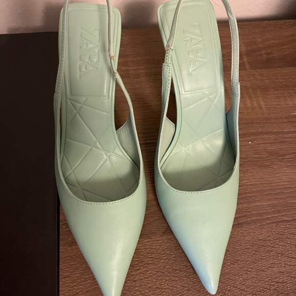 Zara Genuine Leather Mint Green Slingback Heels Sz: 38 (7.5) - Picture 9 of 11